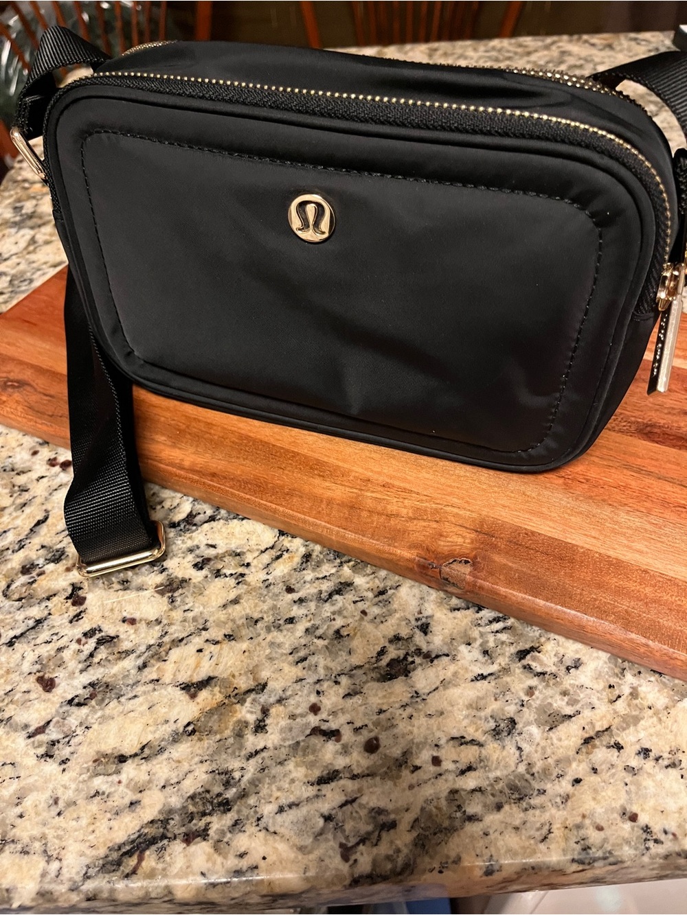 lululemon athletica Black Belt Bag with Gold Accents